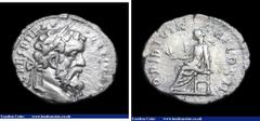 Ancient Coins Ar denarius. Pertinax. C, 193 AD Rome. Rev; OPI DIVIN TR P COS II, Ops, draped and diademed, seated left, holding grain ears in right hand. RIC 8a. Frosty surfaces. Rare. 2.46g. G Fine