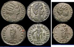 Ancient Coins Bil. Centenionales (2) Fausta, Cyzicus 325, rev. Fausta holding her two sons (RCV 16578) GVF: Helena, Alexandria 328, rev. Helena stg.l. holding branch (RCV 16631) EF with full silvering