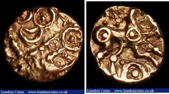 Ancient Coins Celtic Au Quarter Stater Iceni Snettisham type c.50-0BC, Wreath cross, Rev horse r. (S.429) VF