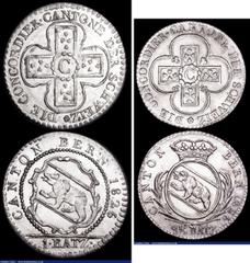 World Coins Swiss Cantons - Bern (2) 2 1/2 Batzen 1826 KM#195.1 Lustrous UNC with minor cabinet friction, signs of the under-struck coin still visible in parts, Batzen 1826 Billon KM#194.1 UNC with tr