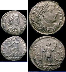 Ancient Coins Roman (2) Ar Siliqua Honorius, Aquileia (407-408AD) Obverse: Bust right, draped, cuirassed and pearl diademed DN HONORI VS PF AVG, Reverse: Roma seated left on cuirass, holding Victory (