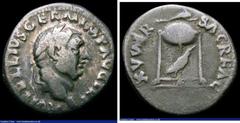 Ancient Coins Roman Denarius Vitellius (69AD) Obverse: Bust right, laureate, A VITELLIVS GERM IMP TR P, Reverse: Tripod with dolphin above and raven below, 2.52 grammes, RIC 70, RSC 115 Fine, toned