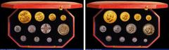 English Cased Proof Set 1911 Long Gold Set (12 coins) comprising Five Pounds, Two Pounds, Sovereign, Half Sovereign, Halfcrown, Florin, Shilling, Sixpence and Maundy Set, nFDC to FDC, the gold with ex