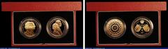 English Cased Five Pound Crowns a 2-coin set in Gold comprising 1997 Queen Elizabeth II and Prince Philip Golden Wedding Gold Proof and 2007 Queen Elizabeth II and Prince Philip Diamond Wedding Gold P