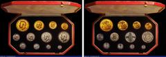 English Cased Proof Set 1911 Long Gold Set (12 coins) comprising Five Pounds, Two Pounds, Sovereign, Half Sovereign, Halfcrown, Florin, Shilling, Sixpence and Maundy Set, nFDC to FDC, the gold with ex