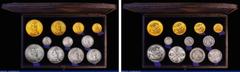 English Cased Victoria Golden Jubilee Currency Set 1887 Five Pounds to Threepence comprising Five Pounds 1887 S.3864 GEF with a scratch in the obverse field, Two Pounds 1887 S.3865 NEF/EF with many co