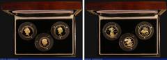 World Cased The World Most Significant Gold Coins GB/St. Helena a 3-coin set 2013-2014 comprising GB Sovereign 2014 S.SC4 Proof, St. Helena Guinea 2013 Proof, and St. Helena Mohur 2014 East India Comp