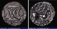 Ancient Coins Celtic - Iceni Silver Unit C.10-43AD Obverse: Double opposed crescents, Reverse: Horse, right with ECEN below, the N mostly off the flan, 0.93 grammes S.436 Good Fine