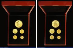 St. Helena 2016 The End of the Guinea Era, a 5-coin set in gold comprising Five Guineas/£5, Guinea/£1.05, Half Guinea/50 Pence, Third Guinea/30 Pence and Quarter Guinea/20 Pence all in gold (Total wei