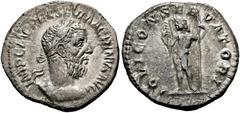 RÖMISCHE KAISERZEIT Macrinus (217-218). Denarius (2,79 g), Roma, 2. Emission, Ende Juli 217-Anfang März 218 n. Chr. Büste mit Lorbeerkranz und Kürass / Iuppiter mit Fulmen (Blitzbündel) und Szepter. R