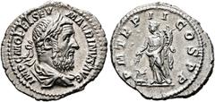 RÖMISCHE KAISERZEIT Macrinus (217-218) (D) Denarius (2,65 g), Roma, 3. Emission, Anfang März-Anfang/Mitte Juni 218 n. Chr. Av.: IMP C M OPEL SEV - MACRINVS AVG, Büste mit Lorbeerkranz und Drapierung n