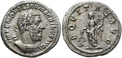 RÖMISCHE KAISERZEIT Macrinus (217-218). Denarius (2,62 g), Roma, 3. Emission, Anfang März-Anfang/Mitte Juni 218 n. Chr. Büste mit Lorbeerkranz und Drapierung / Aequitas mit Waage und Cornucopiae. RIC 