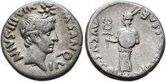 RÖMISCHE KAISERZEIT Augustus (27 v. Chr.-14 n. Chr.) Denarius (4,05 g), Roma, Münzmeister M. Sanquinius, 17 v. Chr. Av.: M SANQVI-NIVS III VIR, Kopf des vergöttlichten C. Iulius Caesar mit Kranz n.r.,