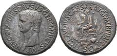 RÖMISCHE KAISERZEIT Nero Claudius Drusus (38-9 v.Chr.) Sestertius (28,88 g), Roma, posthum unter Claudius, 42-54 n. Chr. Av.: NERO CLAVDIVS DRVSVS GERMANICVS IMP, Kopf n.l. Rv.: TI CLAVDIVS CAESAR AVG