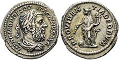RÖMISCHE KAISERZEIT Macrinus (217-218) Denarius (2,67 g). Roma, 3. Emission, Anfang März-Anfang/Mitte Juni 218 n. Chr. Av.: IMP C M OPEL SEV - MACRINVS AVG, Büste mit Lorbeerkranz und Drapierung n.r. 