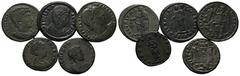 ANTIKE LOTS VARIA UND LOTS. Lot Römer (5). Lot aus 5 römischen AE-Münzen: 1x Follis von Constantinus I., 1x Follis von Crispus, 2x Folles von Helena und 1x AE-Münze von Theodora. Um f.s.sch. und s.sch