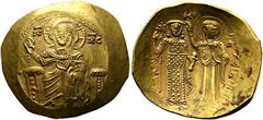 BYZANTINISCHE MÜNZEN Iohannes III. Dukas Vatatzes (1222-1254) Hyperpyron (Scyphat) (4,55 g), Magnesia, 1232-1254 n. Chr. Av.: IC - XC (in den Feldern),Christus im Benediktionsgestus mit Evangelium auf