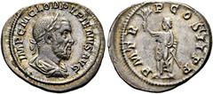 RÖMISCHE KAISERZEIT Pupienus (238). Denarius (2,51 g), Roma, Februar-Mai 238 n. Chr. Av.: IMP C M CLOD PVPIENVS AVG, Büste mit Lorbeerkranz, Drapierung und Kürass n.r. Rv.: P M TR - P COS II P P, Pupi