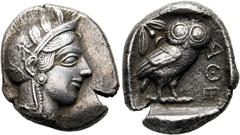 Ancient Coins ATTIKA Athen Tetradrachme (16,50 g), ca. 454-404 v. Chr. Kopf der Athena mit attischem Helm und Lorbeerkranz / Eule, dahinter Olivenzweig und Mondsichel, alles im Quadratum Incusum. Krol