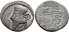 Ancient Coins PARTHIA - Königreich der Arsakiden Pakoros II. (78-105) Drachme (3,43 g), zeitgenössische Imitation. Büste des Königs mit Diadem / Arsakes mit Bogen auf Thron, im r. Feld Monogramm. Vgl.