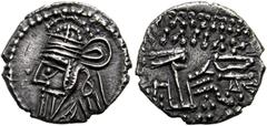Ancient Coins PARTHIA - Königreich der Arsakiden Osroes II. (190) Drachme (3,65 g), Ekbatana. Büste des Königs mit Tiara und Diadem / Arsakes mit Bogen auf Thron, im r. Feld Monogramm. Sellwood 85.1, 