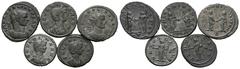 Ancient Coins - Group Lots ANTIKE Varia und Lots Lot Römische Kaiserzeit (5) Lot aus 5 römischen Münzen: 2x AE-Antoniniani des Aurelianus, 1x AE-Antoninianus sowie 2x AE-Denarii der Severina. Um f.s.s