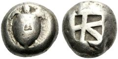 GRIECHISCHE MÜNZEN AIGINA Aigina (D) Stater (12,23g), ca. 500-480 v.Chr. -- Kleiner Gegenstempel im Av. SNG München 544-545, HGC 434. sch.-s.sch.
