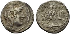 GRIECHISCHE MÜNZEN ATTIKA Athen (D) Tetradrachme (16,64g), Magistrate Nestor und Mnaseas, 113/112 v.Chr. (Thompson) oder 76/75 v.Chr. (Lewis/Boehringer). Athena / Eule auf Amphora. SNG Cop 210, SNG Mü