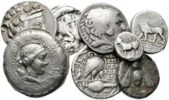 Varia & Lots (D) Lot Griechen (8). Lot mit 7 Tetradrachmen und 1 Hemidrachme, darunter Athen (2x, Neuer Stil), Ephesos und Seleukos I., um sch.-s.sch.