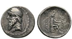 GRIECHISCHE MÜNZEN PARTHIA Königreich der Arsakiden Mithradates I. (171-138) (D) Drachme (3,77g), Hekatompylos. Büste des Königs mit Diadem und Drapierung / Arsakes mit Bogen auf Omphalos. Sellwood 11
