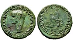 RÖMISCHE KAISERZEIT Nero Claudius Drusus (38-9 v. Chr.) (D) Sestertius (28,97g), Roma, posthum unter Claudius, 42-54 n. Chr. Av.: NERO CLAVDIVS DRVSVS GERMANICVS IMP, Kopf n.l. Rv.: TI CLAVDIVS CAESAR