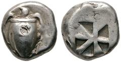 GRIECHISCHE MÜNZEN AIGINA Aigina (D) Stater (12,06g), ca. 525-475 v. Chr. Wasserschildkröte / Quadratum Incusum mit fünf vertieften Segmenten. SNG Cop 503, SNG München 536-538, HGC 433. Kleine Punzen.