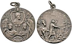 HISTORISCHE MEDAILLEN SCHÜTZENMEDAILLEN ITALIEN Pius X. 1903-1914 (D) Tragbare AE-Medaille (versilbert) 1913 (von Kissing). Auf die 1600jährige Feier des Sieges von Kaiser Konstantin dem Großen 312 üb