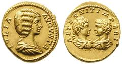IMPERIUM ROMANUM Iulia Domna (193-217) Iulia Domna als Kaiserin : Iulia Domna Augusta Geboren Oktober/Dezember 170 n. Chr. in Emesa. Gestorben April 217 n. Chr. in Antiochia. (D) Aureus (7,09g), Roma,