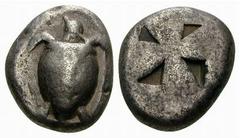 Griechenland AIGINA AIGINA Sater (12,07 g), 650/550. Av.: Schildkröte. Rv.: Windmühlenincusum. SNG Cop.503. s.sch. Estimate: EUR 150