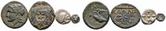 SAMMLUNG GRIECHISCHER UND PROVINZIALRÖMISCHER MÜNZEN GRIECHISCHE MÜNZEN. IONIA. Leukai. (D) Lot (4). Lot aus 1 Bronzemünze aus Leukai, 1 Bronzemünze aus Erythrai, 1 Obol/Diobol aus Miletos und 1 Tetar