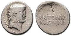 AUFLÖSUNG EINER SAMMLUNG RÖMISCHE REPUBLIK IMPERATOREN. M. Antonius. (D) Denarius (3,63g), Heeresmünzstätte bei Athen, Sommer 32 v. Chr. Kopf des M. Antonius / Legende in zwei Zeilen. Crawford 542/2, 
