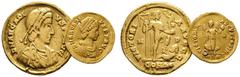 SAMMLUNG SPÄTRÖMISCHER UND BYZANTINISCHER GOLDMÜNZEN RÖMISCHE KAISERZEIT. Arcadius (383-408). (D) Lot (2). Kleines Lot aus 1 Solidus des Arcadius aus Mailand (laut Sammlerkartei erworben bei Lanz, Gra