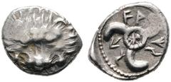 ANTIKE MÜNZEN AUS ANDEREN EINLIEFERUNGEN GRIECHISCHE MÜNZEN. LYCIA. Lykische Dynasten. Vekhssere II. (400-380). (D) 1/3 Stater (3,02g), ca. 400-380 v. Chr. Löwenskalp / Triskeles, im Zentrum Punktkrei