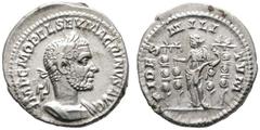 ANTIKE MÜNZEN AUS ANDEREN EINLIEFERUNGEN RÖMISCHE KAISERZEIT. Macrinus (217-218). (D) Denarius (3,01g), Roma, 1. Emission, Anfang/Mitte Mai-Ende Juli 217 n. Chr. Büste mit Lorbeerkranz und Kürass / Fi