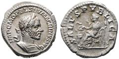 ANTIKE MÜNZEN AUS ANDEREN EINLIEFERUNGEN RÖMISCHE KAISERZEIT. Macrinus (217-218). (D) Denarius (3,20g), Roma, 1. Emission, Anfang/Mitte Mai-Ende Juli 217 n. Chr. Büste mit Lorbeerkranz und Kürass / Sa
