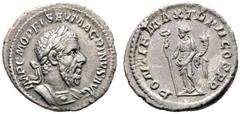 ANTIKE MÜNZEN AUS ANDEREN EINLIEFERUNGEN RÖMISCHE KAISERZEIT. Macrinus (217-218). (D) Denarius (2,99g), Roma, 2. Emission, Januar-Februar 218 n. Chr. Büste mit Lorbeerkranz und Kürass / Felicitas mit 