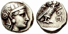 Griechenland ATTIKA - Athen Athen Tetradrachme (17,09 g). Östlich? Imitation 5/3 Jhdt.v. Av.: behelmter Athenakopf rechts. Rv.: Eule steht rechts, links Olivenzweig, Mond. vgl.SNG.Cop:108. s.sch. Esti