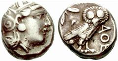 Griechenland ATTIKA - Athen Athen Tetradrachme (17,08 g). Östlich? Imitation 5/3 Jhdt.v. Av.: behelmter Athenakopf rechts. Rv.: Eule steht rechts, links Olivenzweig, Mond. vgl.SNG.Cop:108. f.s.sch./s.