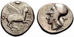 Griechenland KORINTHIA - Korinthos Korinthos Stater (8,51 g), 4 Jhdt. Av.: Pegasus fliegt rechts. Rv.: behelmter Kopf links, rechts Bukranium. Ravel:462f. f.s.sch. Estimate: EUR 130