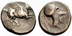 Griechenland KORINTHIA - Korinthos Korinthos Stater (8,43 g), 4 Jhdt. Av.: Pegasus fliegt rechts. Rv.: Athenakopf mit korinthischem Helm rechts, links Dreizack K. Ravel:954. f.s.sch. Estimate: EUR 100