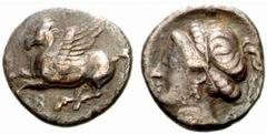 Griechenland KORINTHIA - Korinthos Korinthos Drachme (2,44 g), ca. 310/315. Av.: Pegasus links. Rv.: diademierter Kopf links, rechts Delta. SNG.Cop:85ff.. s.sch.+ Estimate: EUR 20