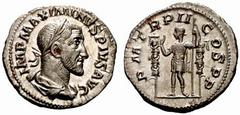Maximinus Thrax - Philippus II. RÖMISCHE KAISERZEIT Maximinus Thrax-235-238 Denar (3,21 g), Rom 236. Av.: IMP MAXIMINVS PIVS AVG, belorbeerte drapierte und gepanzerte Büste rechts. Rv.: PM TRP II COS 