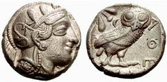 Thrakine, Griechenland ATTIKA - Athen Athen Tetradrachme (16,76 g), 5.Jhdt. v.Chr. Av.: behelmter Kopf rechts. Rv.: Eule steht rechts, links Olivenzweig und Mondsichel. SNG.Cop:37ff; korrodiert s.sch.
