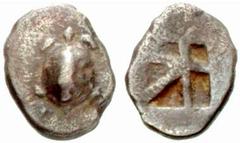 Thrakine, Griechenland AIGINA AIGINA Hemiobol (0,58 g), 550/456. Av.: Schildkröte. Rv.: Quadratum Incusum. SNG.Cop:512; Rv. Tuschnummer f.s.sch. Estimate: EUR 40